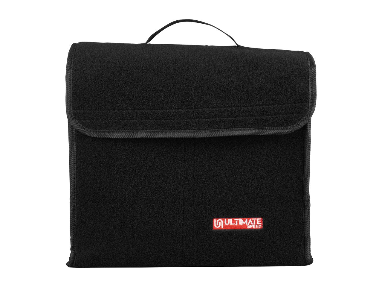 Black car mat storage bag with a red and white 'ULTIMATE SPEED' logo.