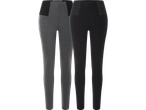 Två par leggings i grått och svart.