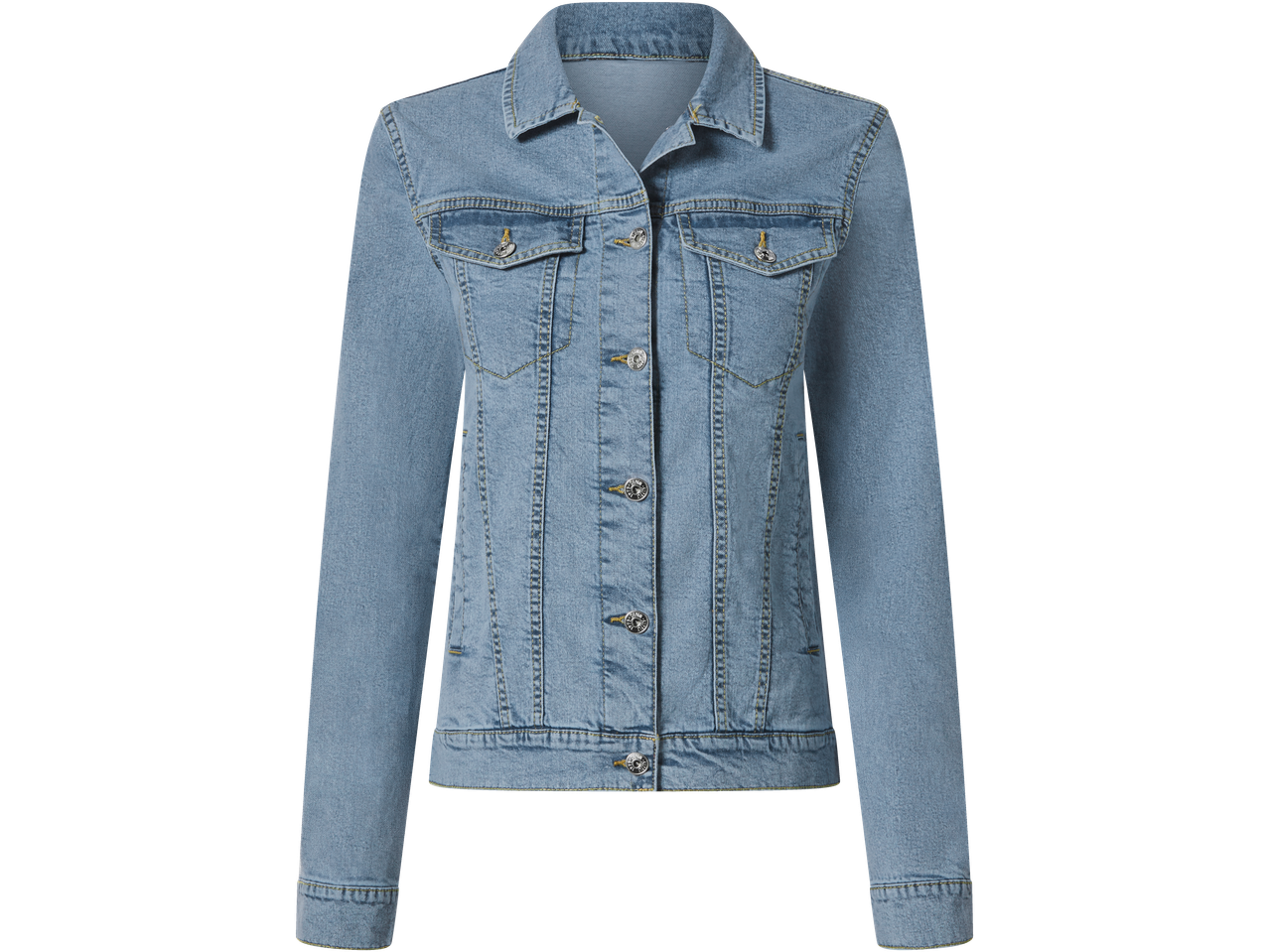 Casaco de ganga feminino ESMARA em azul claro com botões de metal.