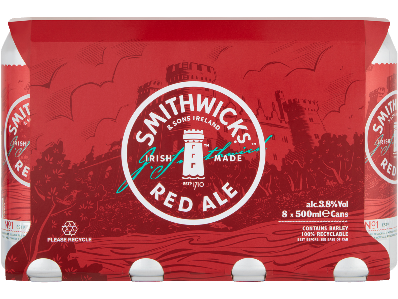 Smithwick's Red Ale 8 x 500ml cans, 3.8% Vol, 100% recyclable.