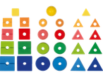 Joc de construcție din lemn colorat cu forme geometrice.