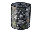 Halloween-themed glass candle holder with spiders and spiderwebs