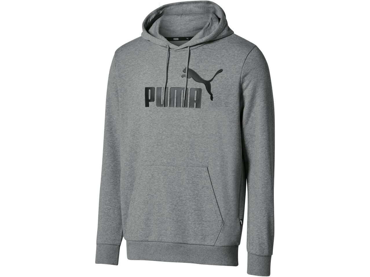 A gray Puma hoodie with a black logo on the front.