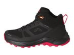 A black Salomon X Ultra 4 GTX waterproof hiking boot with pink accents is shown.