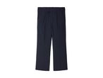 Navy blue wide-leg trousers.