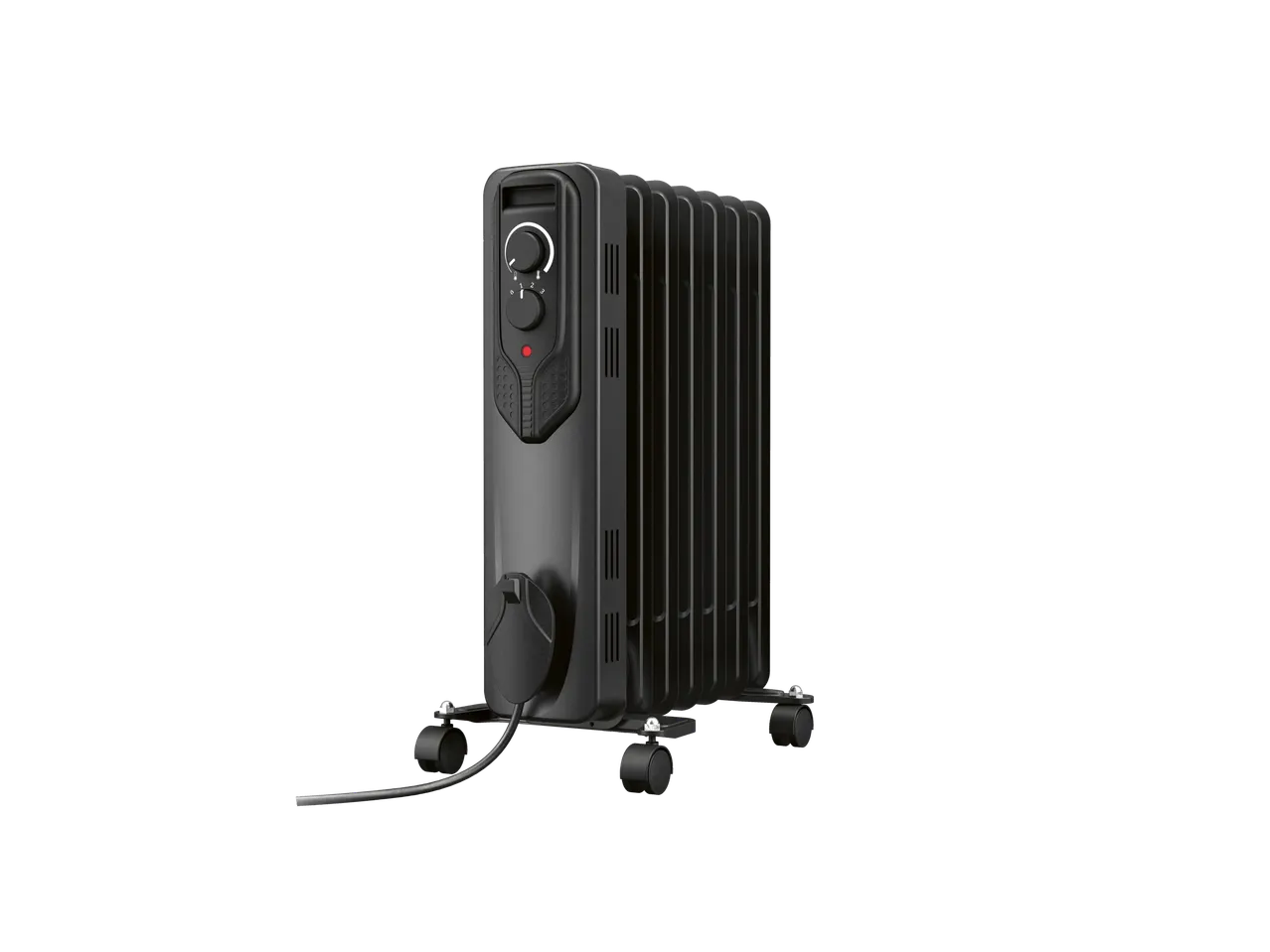 TRONIC® juodas alyvos radiatorius su termostatu ir ratukais.
