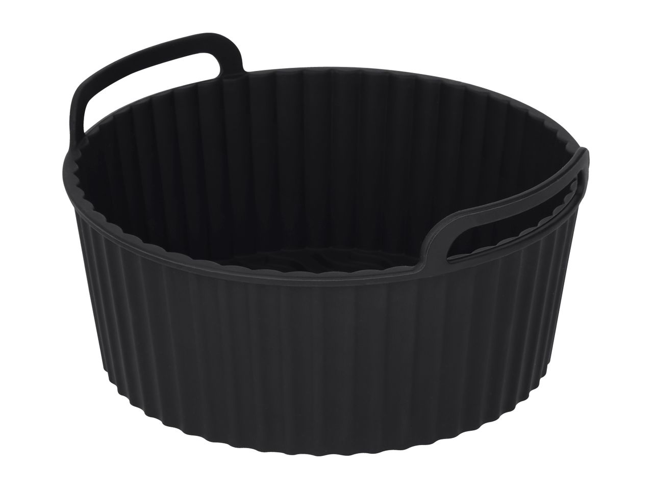 Black round silicone air fryer liner with handles