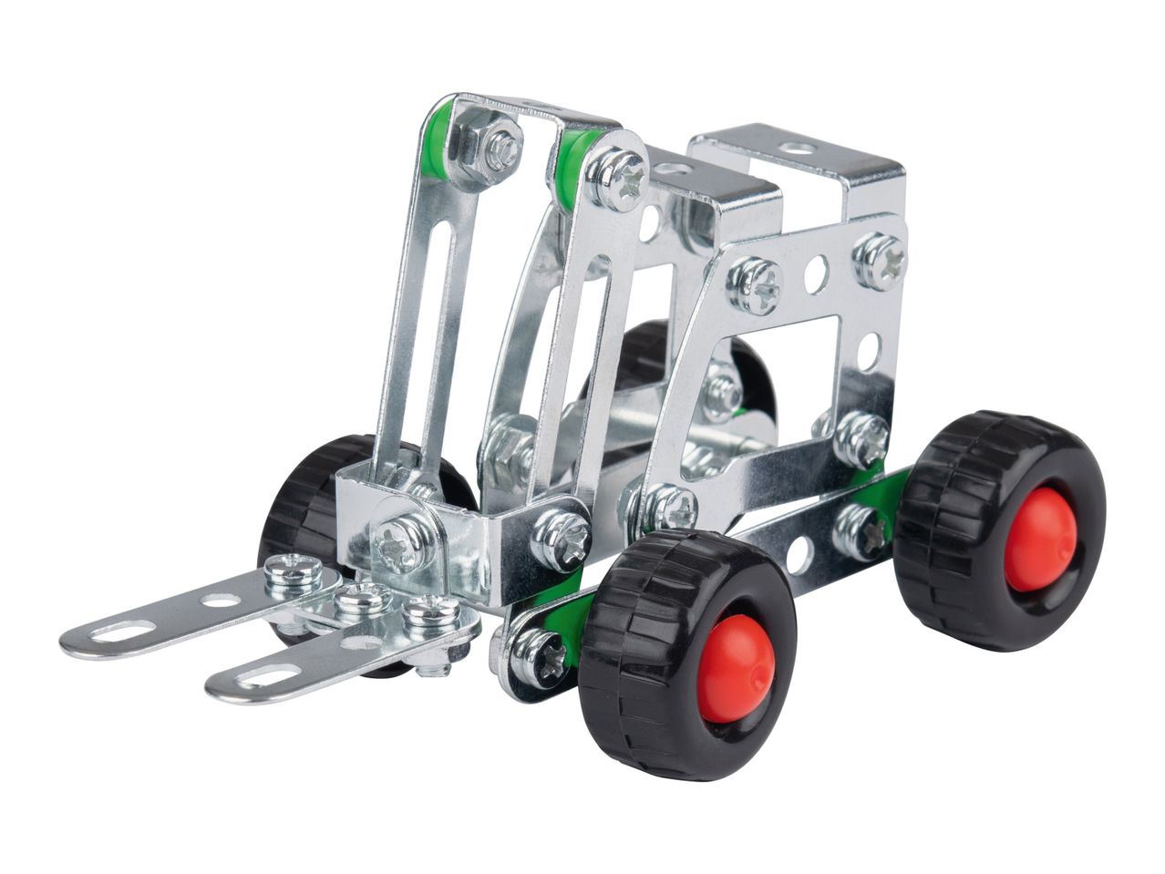 A small metal construction toy forklift.
