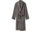 LIVARNO badjas, een donkergrijze badjas met ceintuur en zakken.