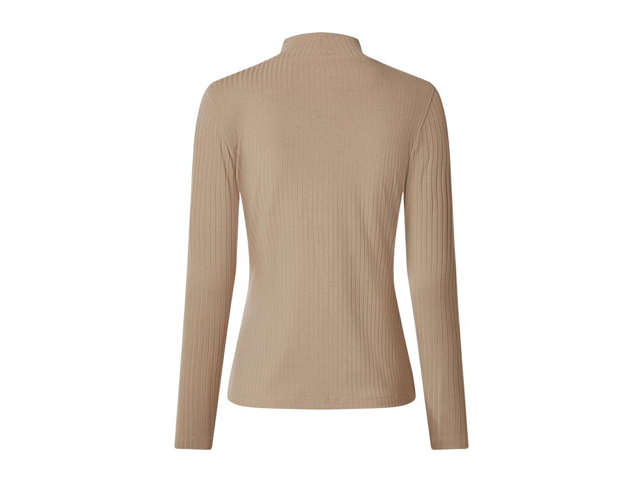 Ribbed long-sleeve top in beige, back view