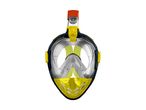 Full-face snorkeling mask in black and yellow with an orange snorkel.