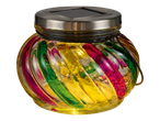 Lâmpada solar em forma de vaso multicolorido.