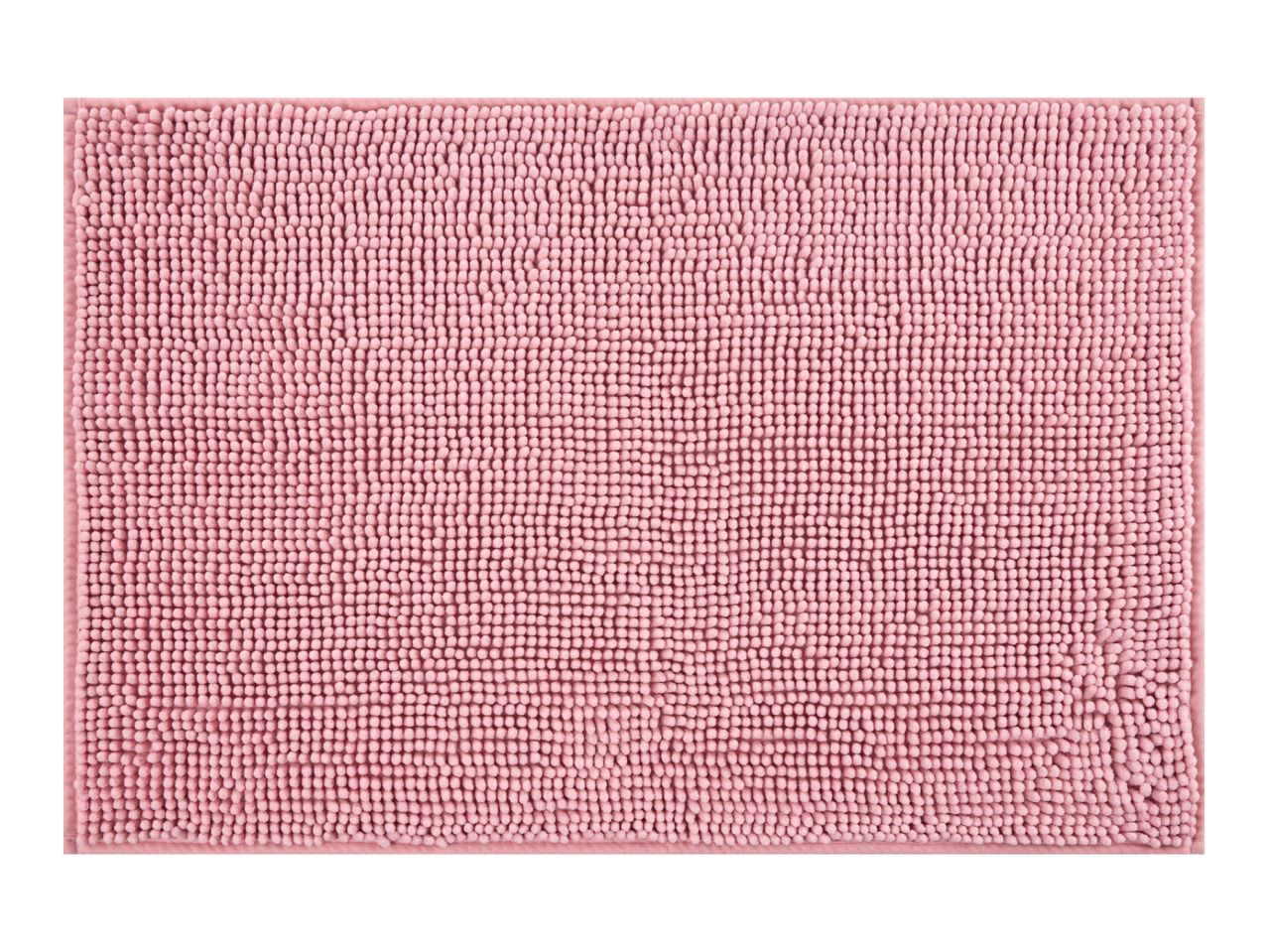 Close-up of a pink bath mat with a textured, looped pile.