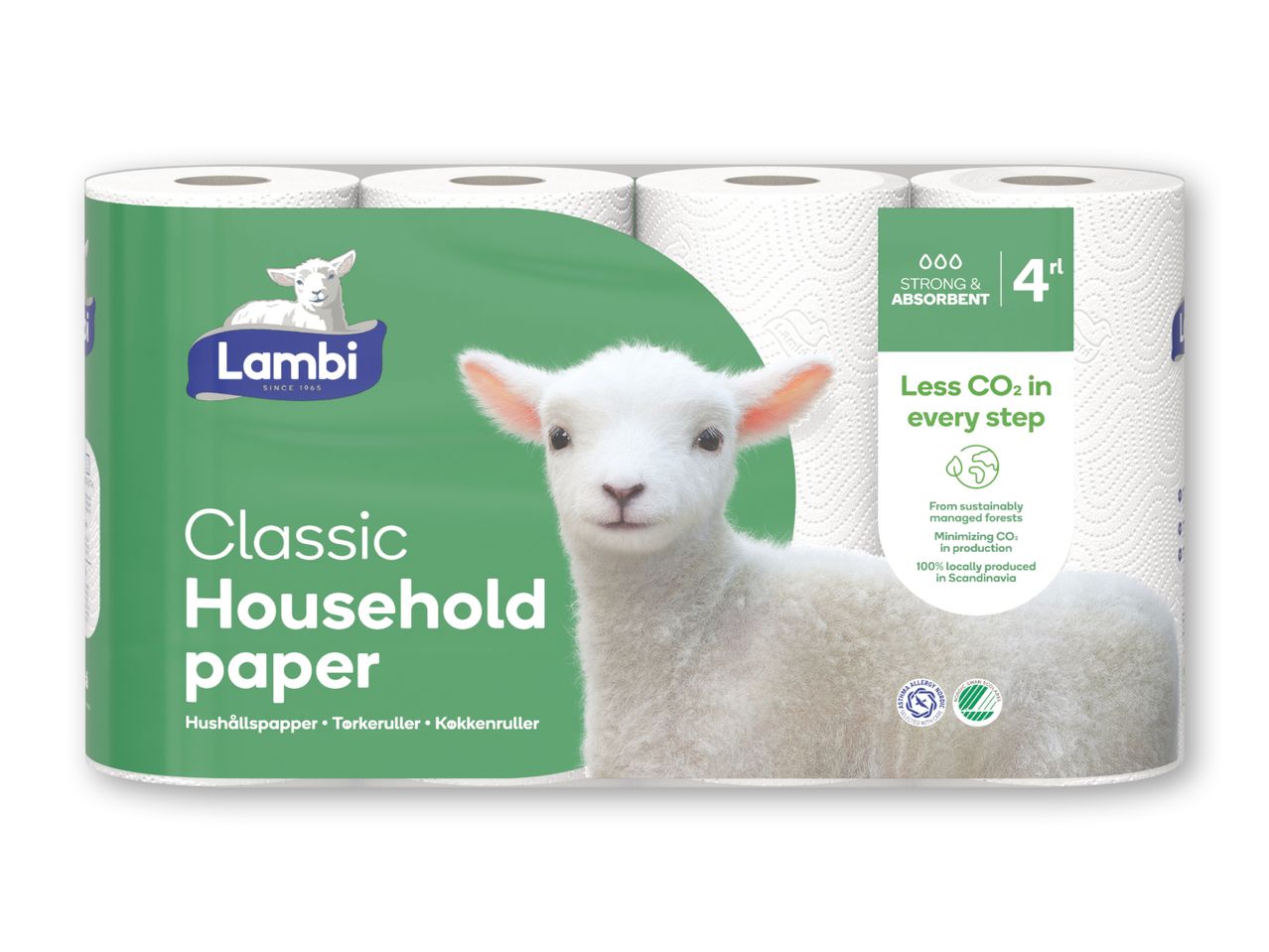 4 ruller Lambis Classic husholdningspapir.