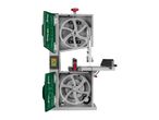A Rikon 10-inch bandsaw with a green housing is shown.