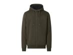 Men's dark green zip-up hoodie with drawstrings