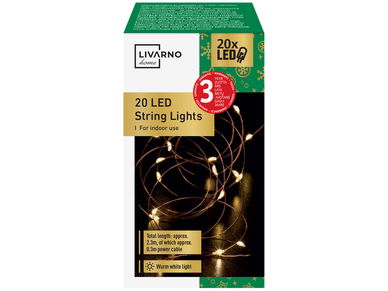 LIVARNO home 20 LED virtene, silti balta gaisma, 2,3 m kopējais garums, lietošanai iekštelpās.