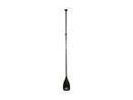 Adjustable black stand-up paddleboard paddle with a textured grip and a wide blade