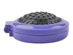 Purple compact hairbrush with a black rubber bristle head.