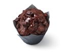 Chocolate muffin with chocolate chips.