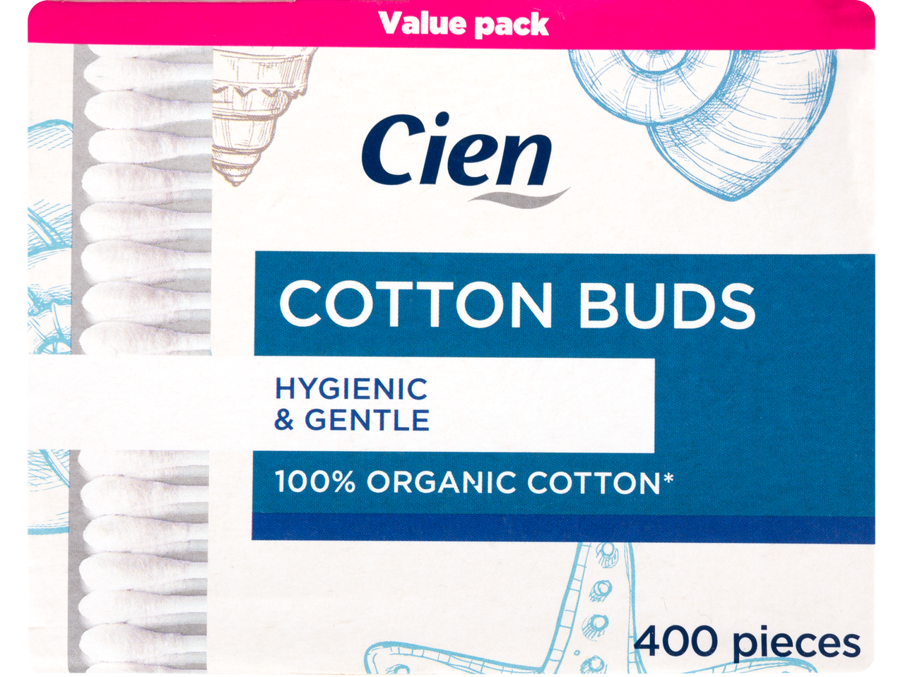 Cien bețișoare de bumbac, 400 bucăți, 100% bumbac organic.