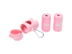 KARLIE Poop Bag Holder in pink with two rolls of pink poop bags.