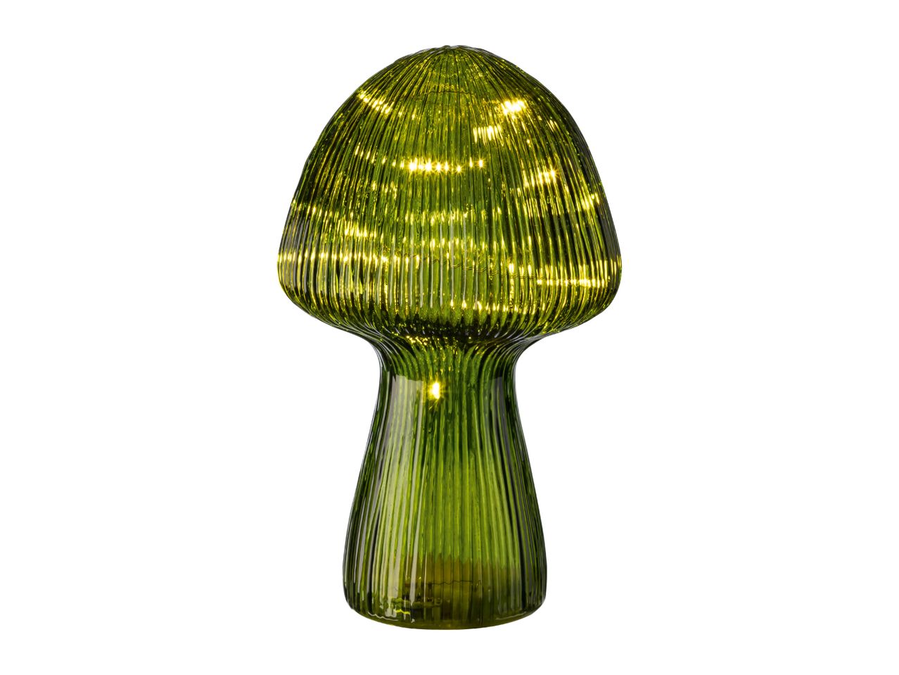 Green mushroom-shaped decorative lamp with internal LED lights