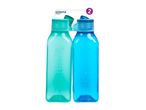 Two Sistema Hydrate water bottles in teal and blue are shown on a white background.