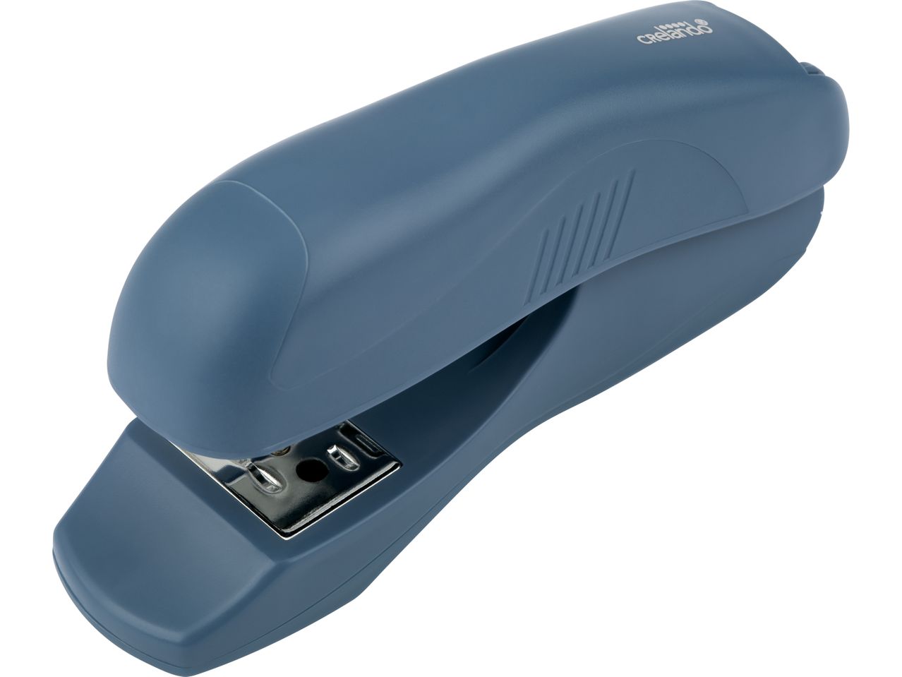 A blue, compact hand stapler.