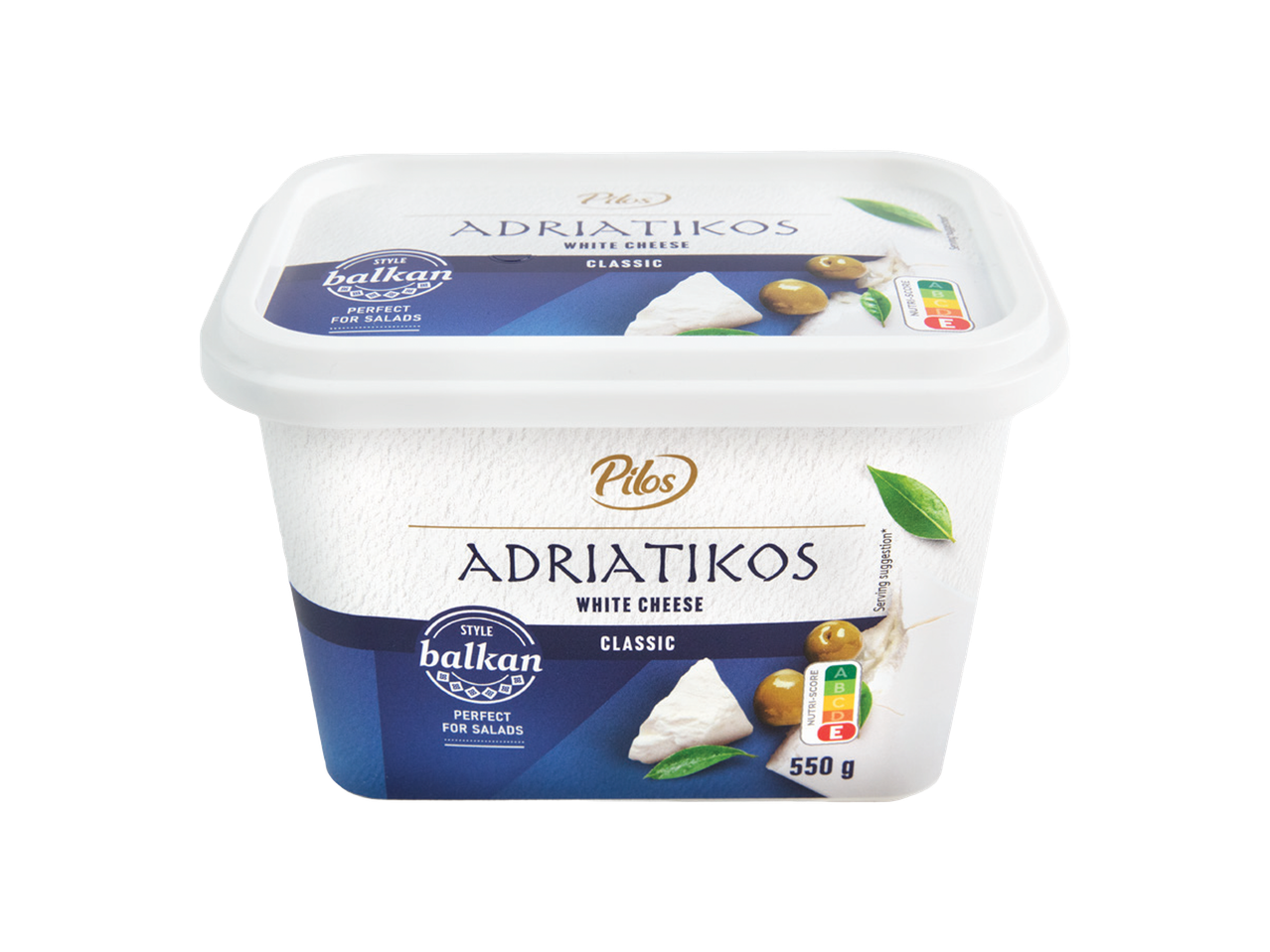 Kutija belog sira u balkanskom stilu, sa maslinama i Nutri-Score ocenom E.