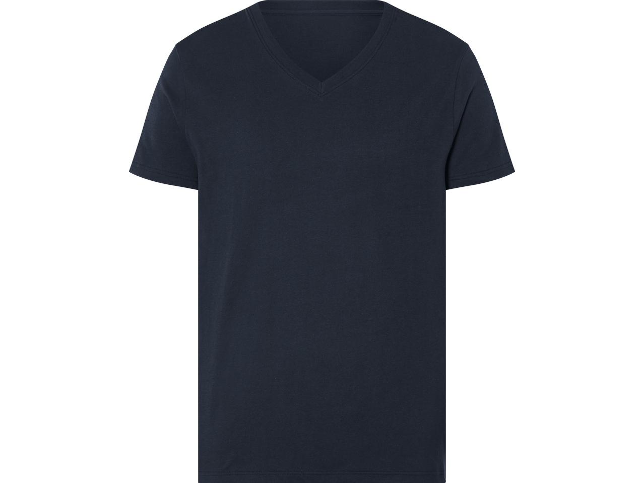 Uma camiseta azul-marinho com gola em V.