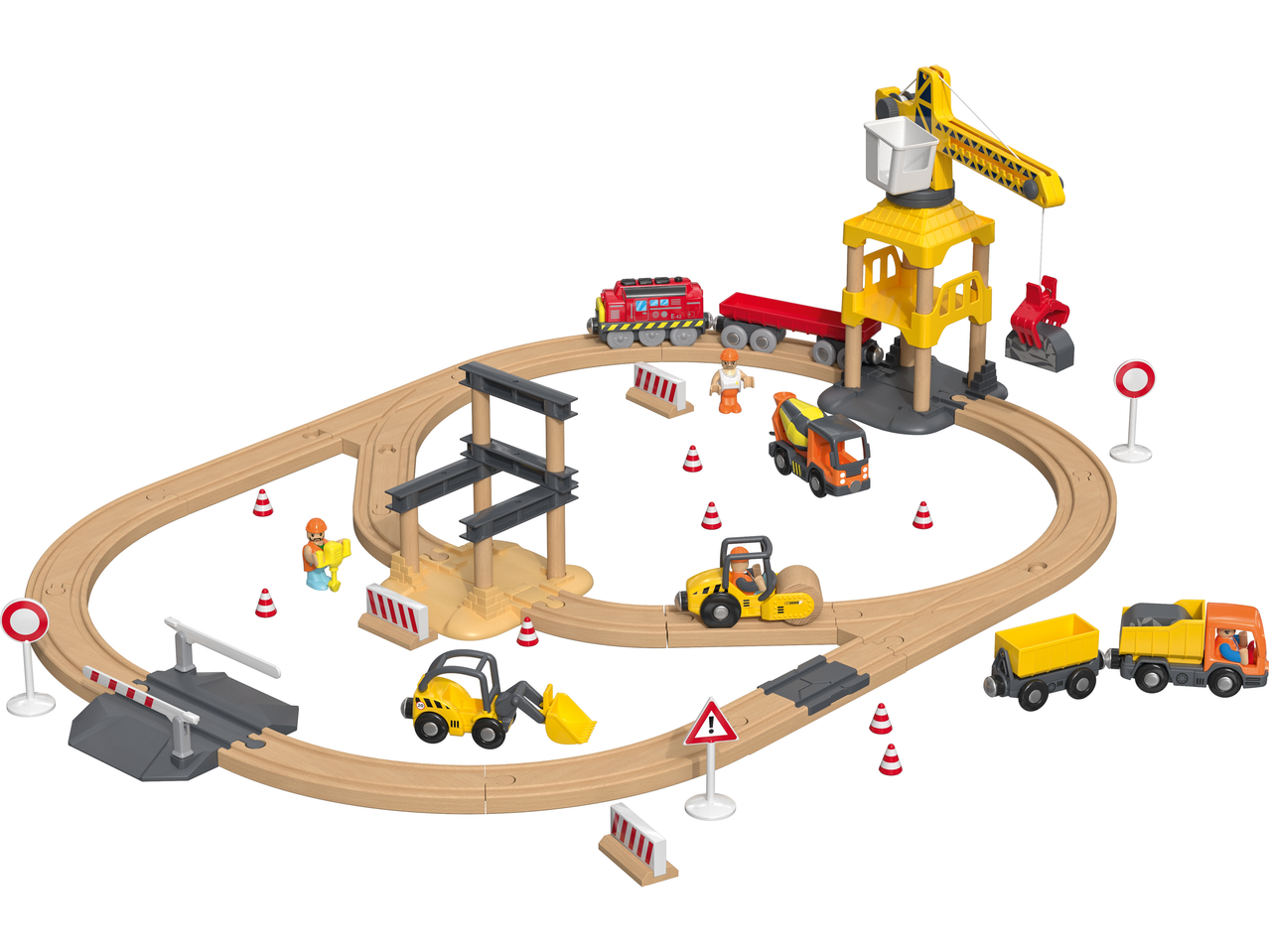 Lupilu® geležinkelio rinkinys su traukiniu, kranu, statybinėmis transporto priemonėmis ir figūrėlėmis.