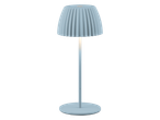 LIVARNO home cordless LED table lamp with a pleated light blue shade.