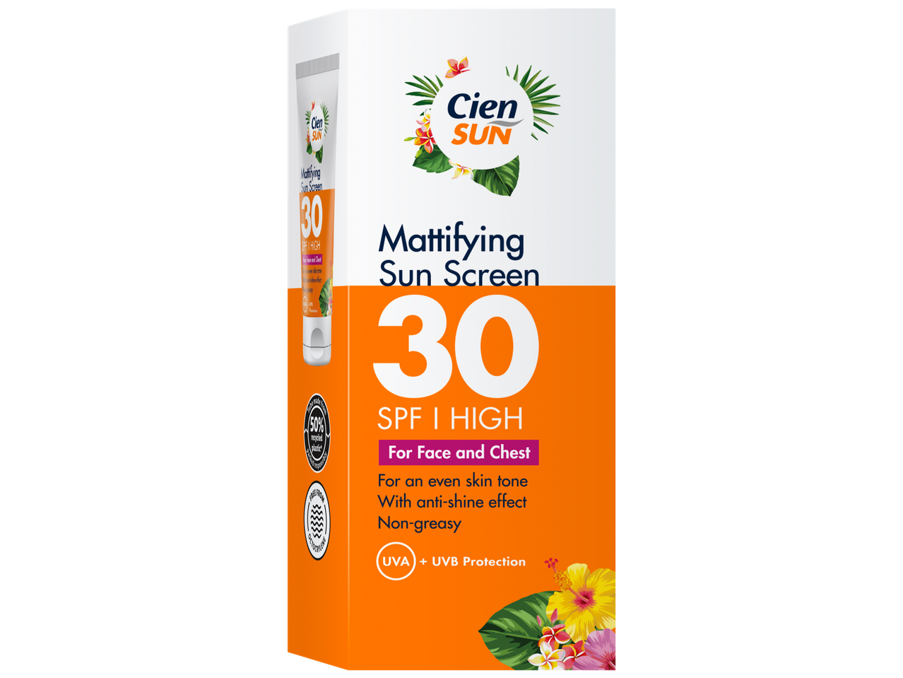 Cien Sun SPF 30 matterende zonnebrandcrème voor gezicht en decolleté.