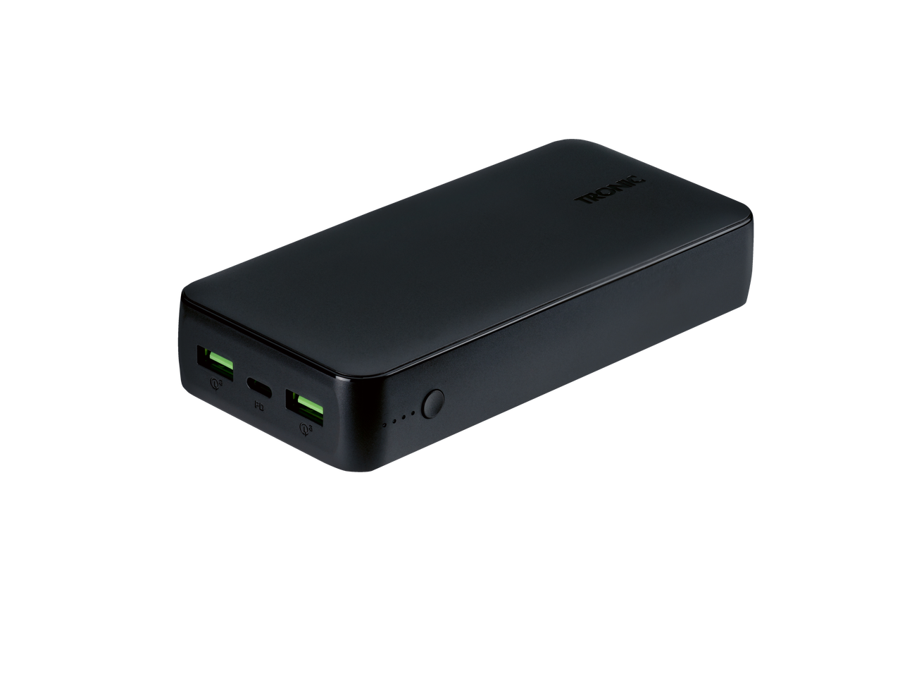 Melna TRONIC power banka ar USB un USB-C portiem.