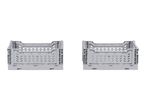 Two light grey foldable storage crates with perforated sides.
