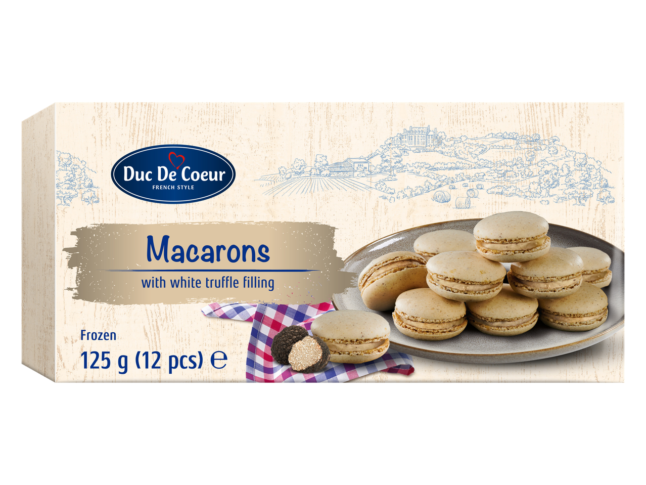 Duc de Coeur migdoliniai sausainiai su baltųjų trumų įdaru, 125g pakuotė