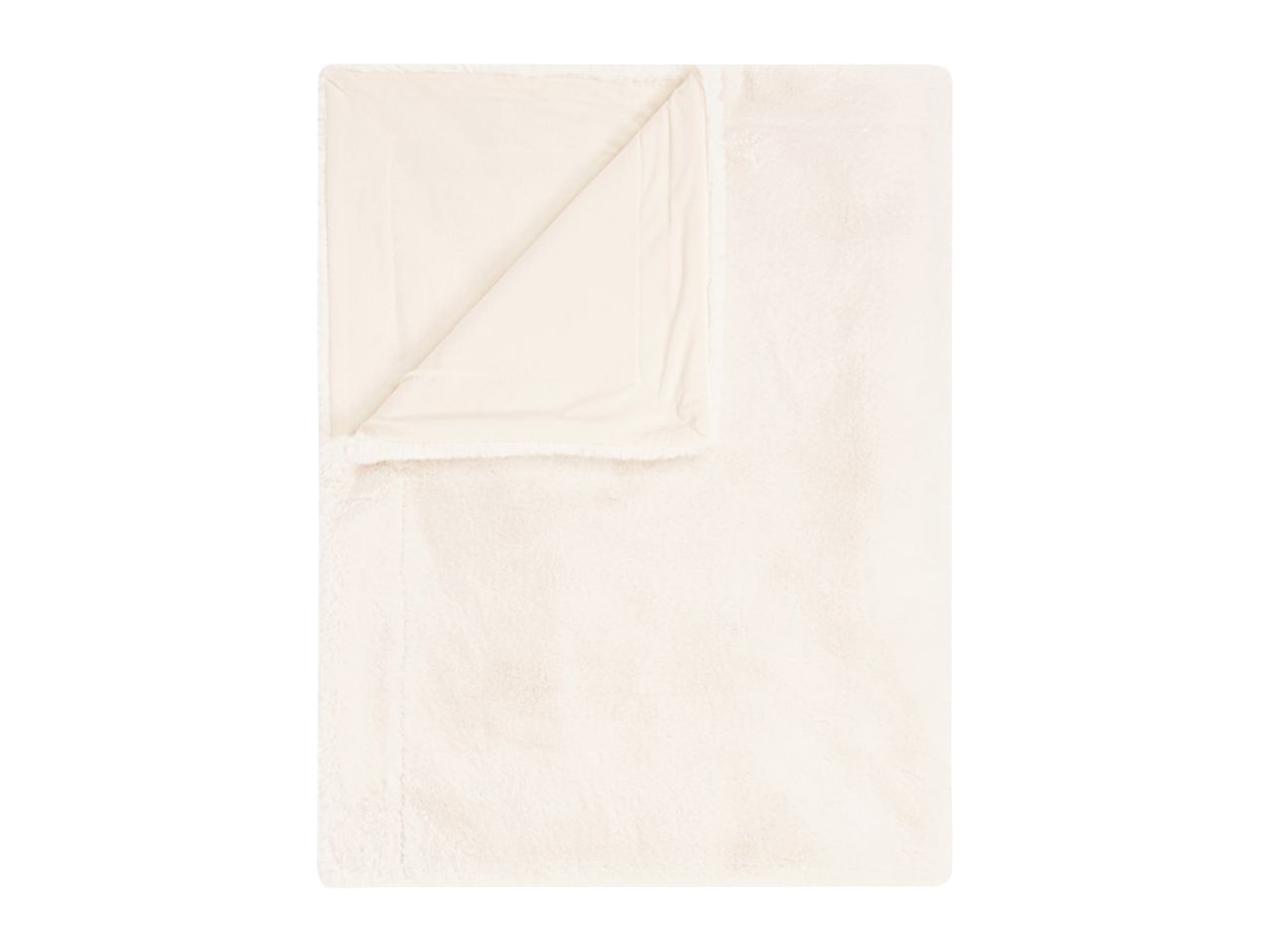 Soft cream-colored faux fur blanket with a smooth reverse side