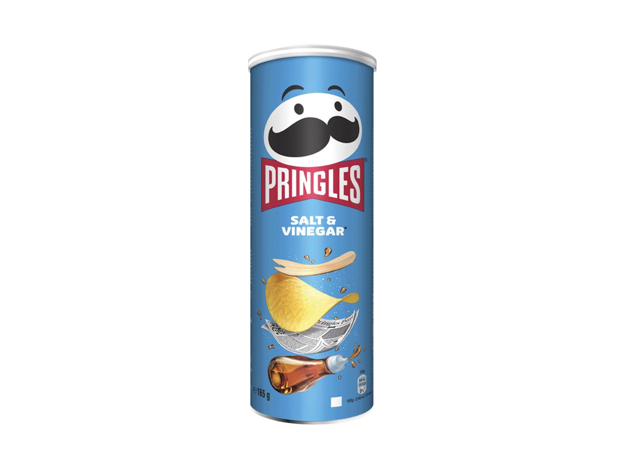 A can of Pringles Salt & Vinegar chips.