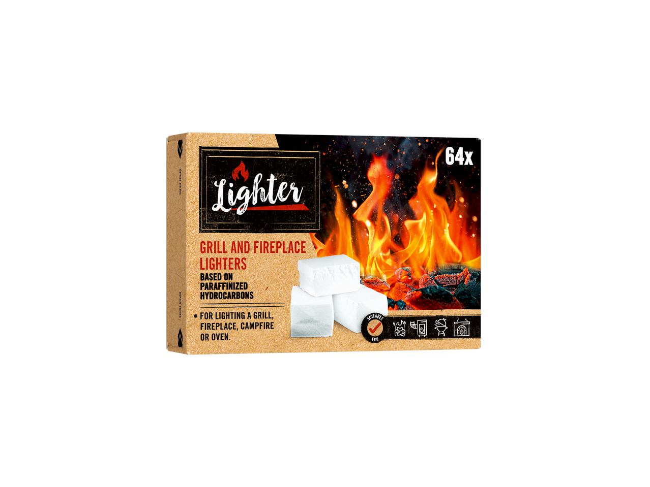 Boîte d'allume-feu pour grill et cheminée, 64 cubes.