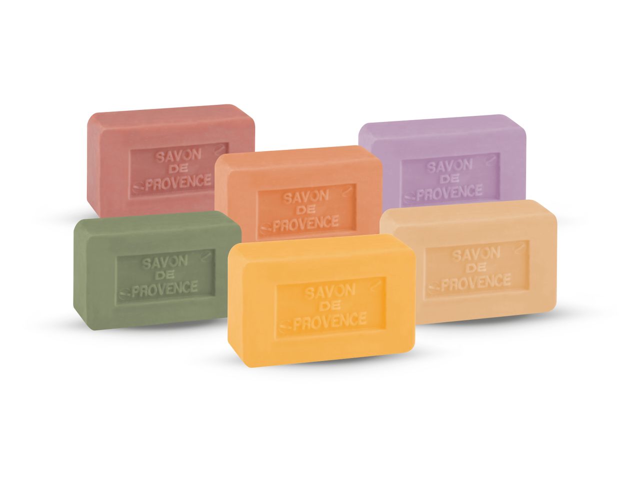 Šest sapuna Savon de Provence u različitim bojama.