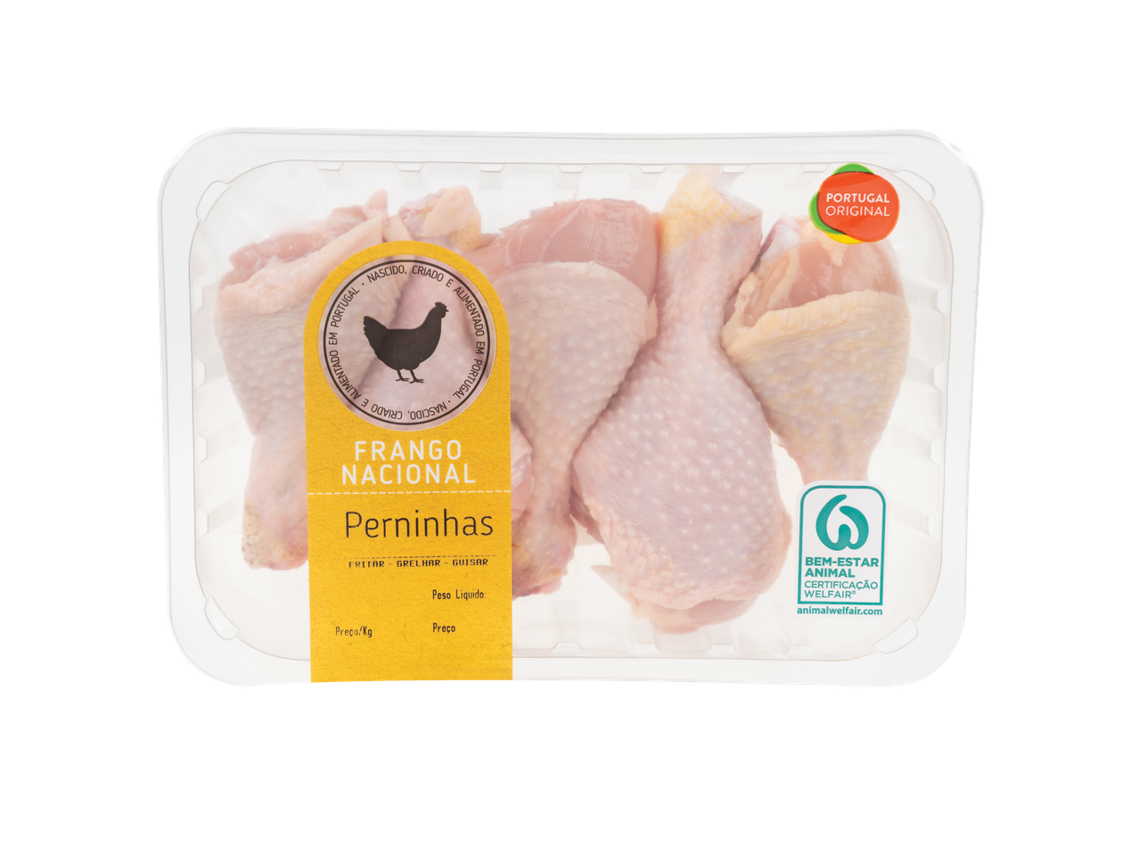 Embalagem de coxas de frango frescas, Frango Nacional.