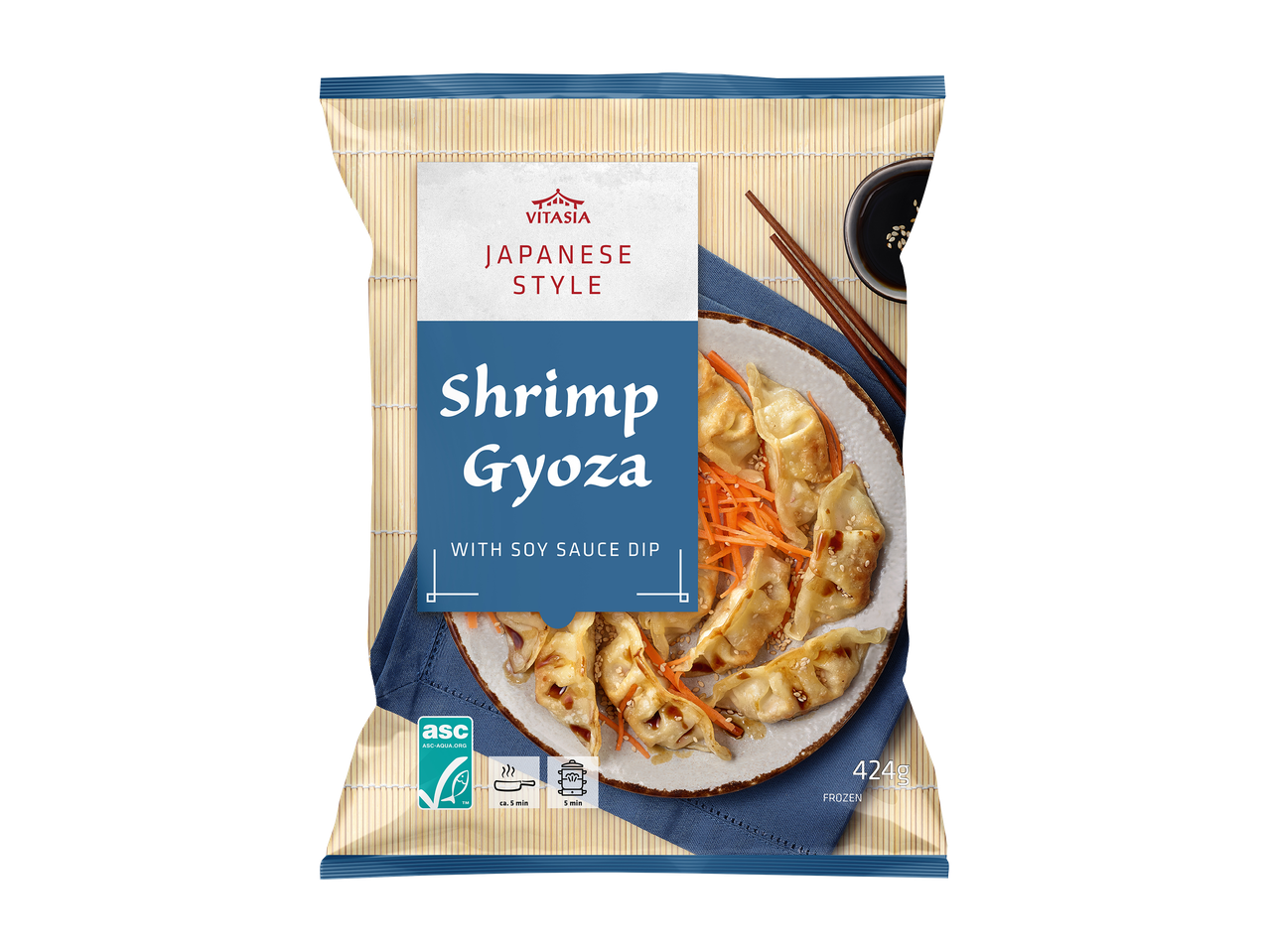 Japonski kozicni gyoza z omako iz soje, zamrznjeni, 424g.