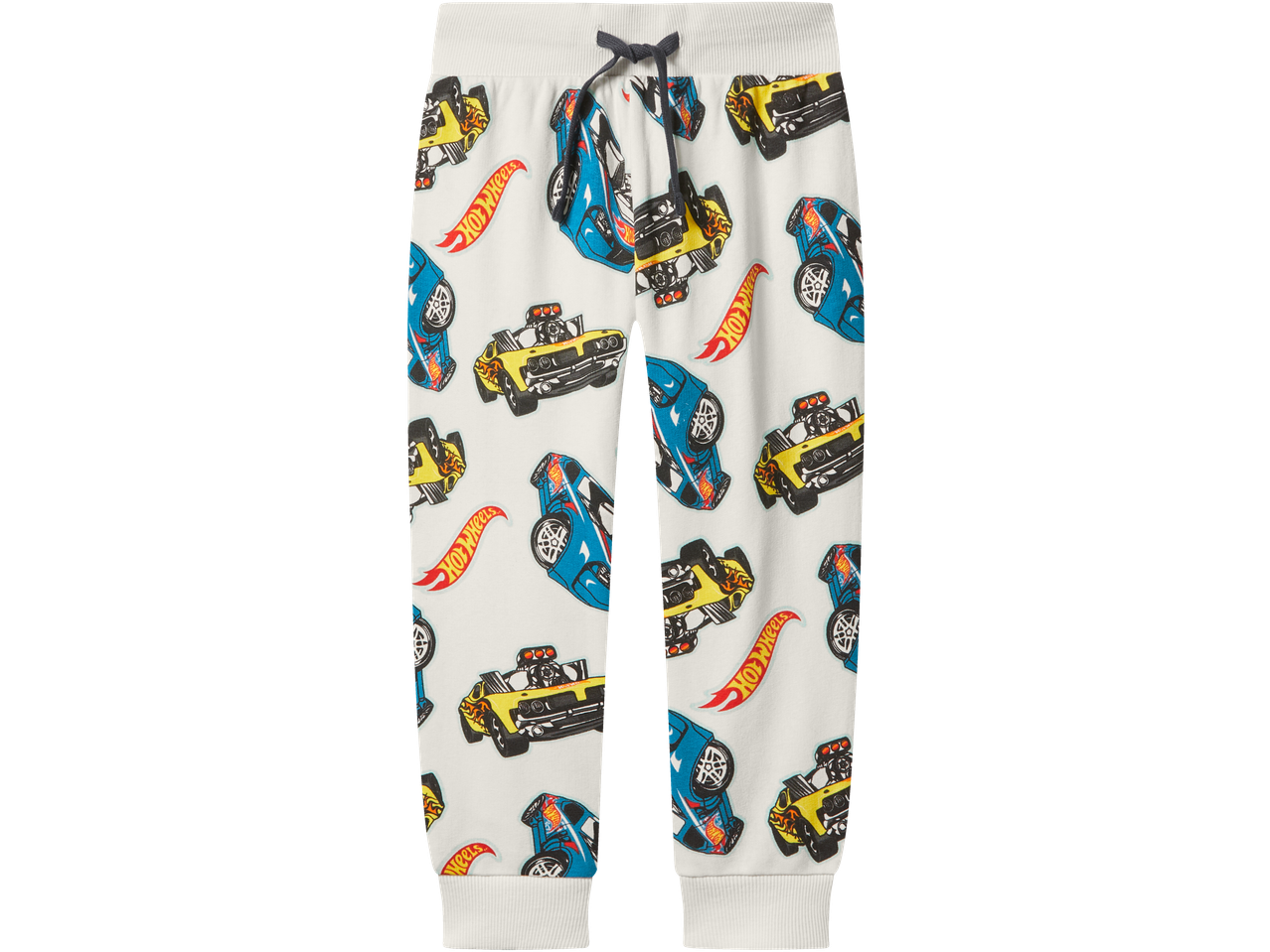 Šviesios sportinės kelnės su Hot Wheels automobilių ir logotipų raštu