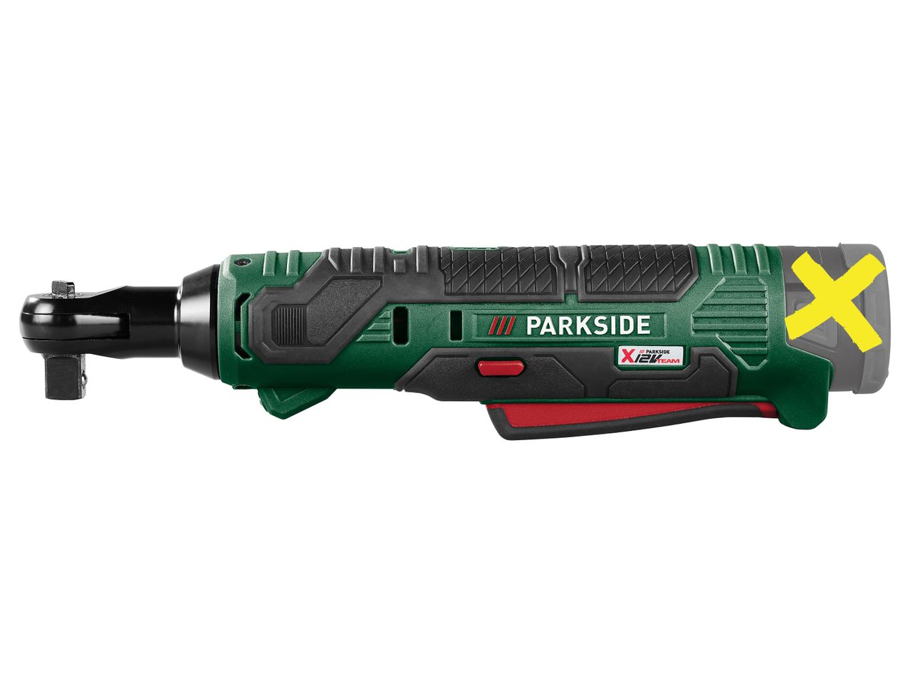Avvitatore ricaricabile a cricco verde e nera con il logo Parkside.