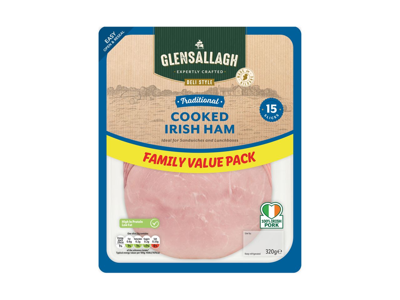 Glensallagh Deli Style Traditional Cooked Irish Ham Family Value Pack (320g)