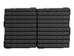 Two black pegboards with white dots and horizontal slots, for tool storage.
