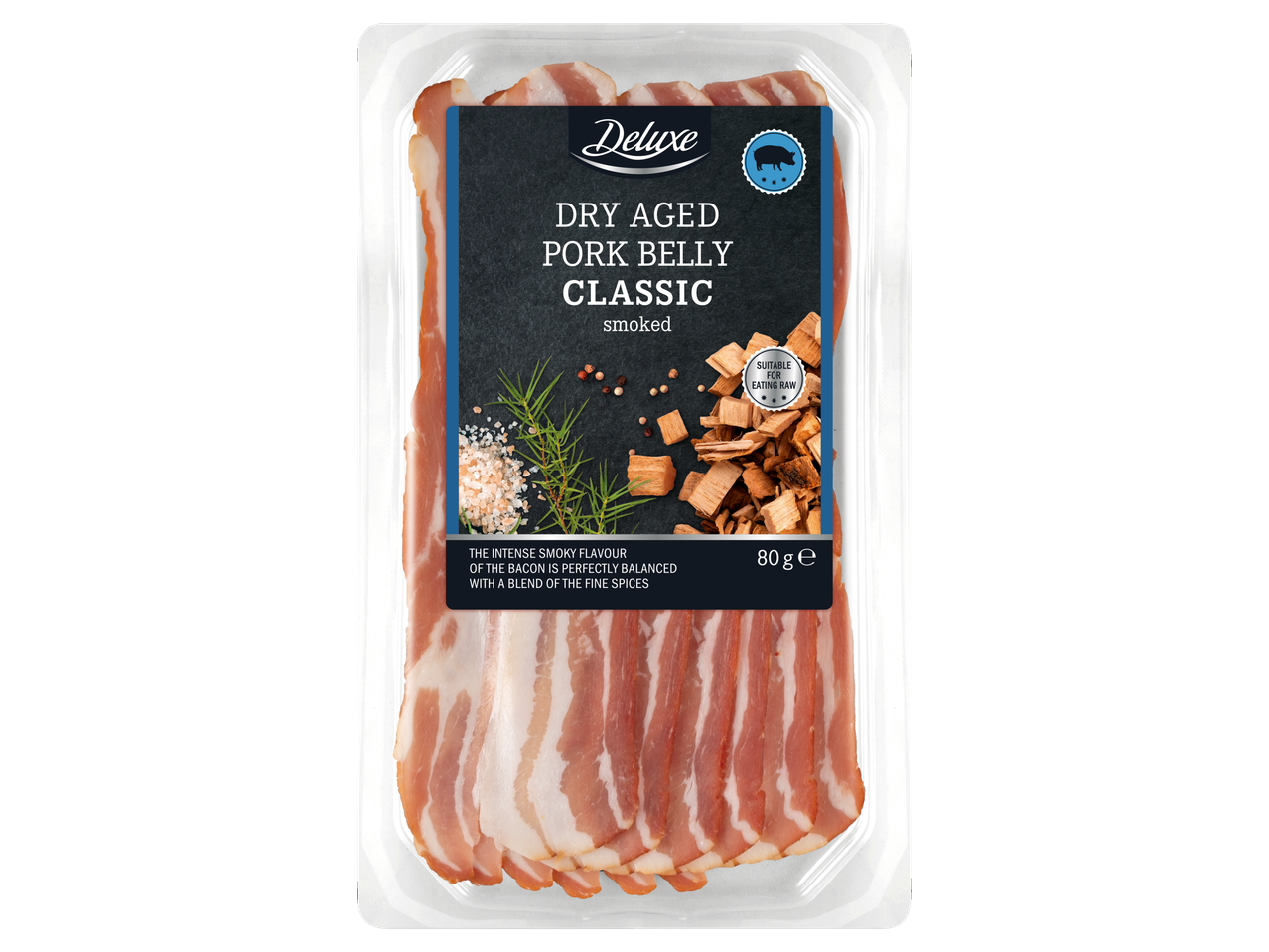 „Deluxe“ džiovintas kiaulienos šoninės kumpis „Classic“, 80 g