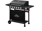 Grillmeister 6 Burner Gas Barbecue with side tables and storage, black.