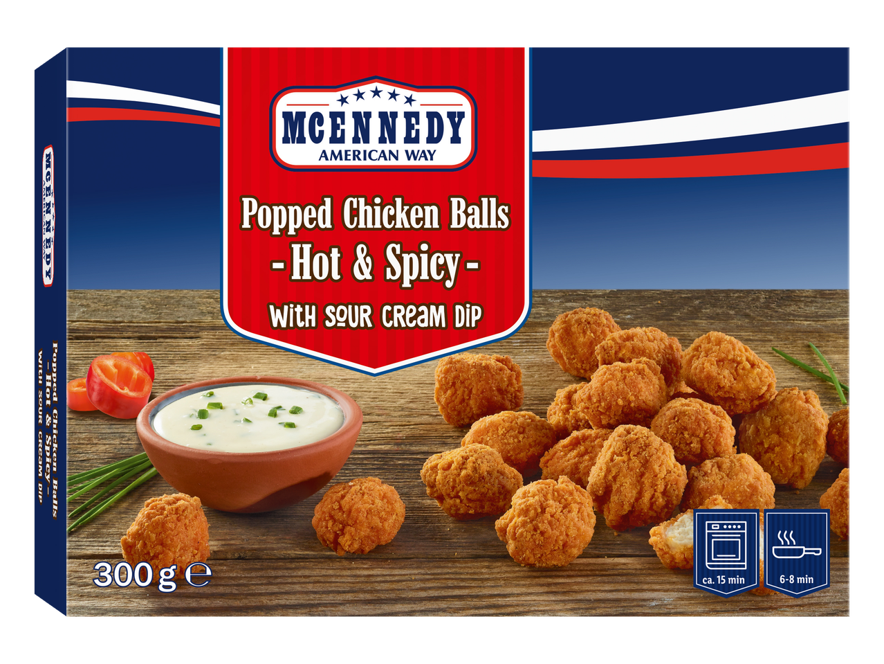 McNedy American Way: Traškūs vištienos kamuoliukai, aštrūs ir pikantiški, su grietine padažu.